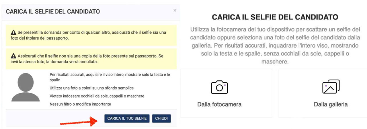 ESTA Carica il selfie del Candidato